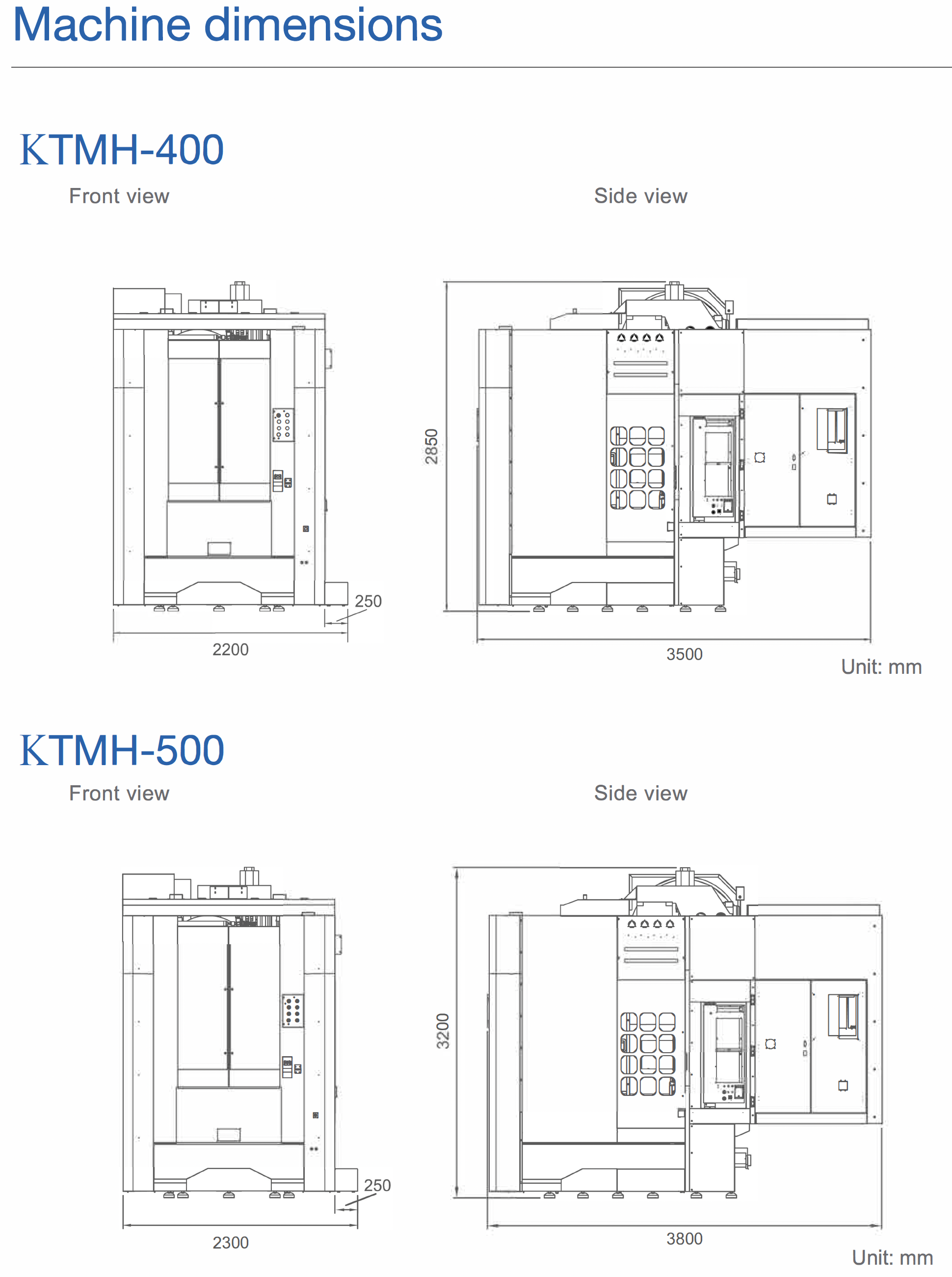 KTMH Series Horizontal Machining Center Machine Dimensions